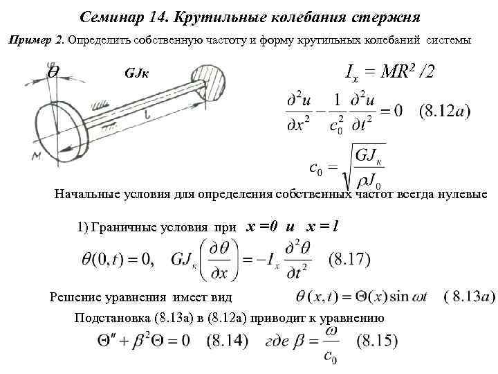 Семинар 14. Крутильные колебания стержня Пример 2. Определить собственную частоту и форму крутильных колебаний