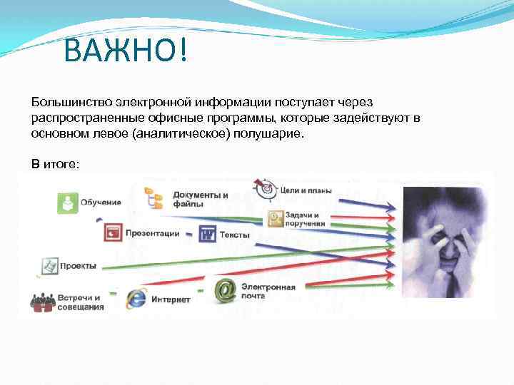ВАЖНО! Большинство электронной информации поступает через распространенные офисные программы, которые задействуют в основном левое
