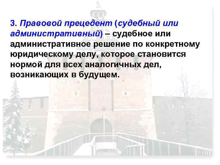 3. Правовой прецедент (судебный или административный) – судебное или административное решение по конкретному юридическому