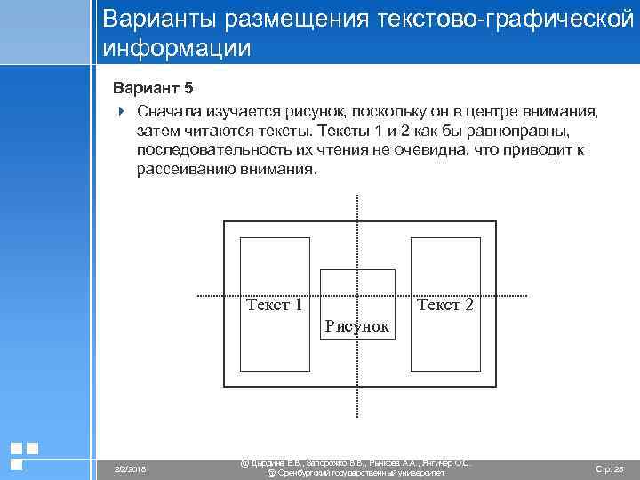 Варианты размещения текстово-графической информации Вариант 5 4 Сначала изучается рисунок, поскольку он в центре
