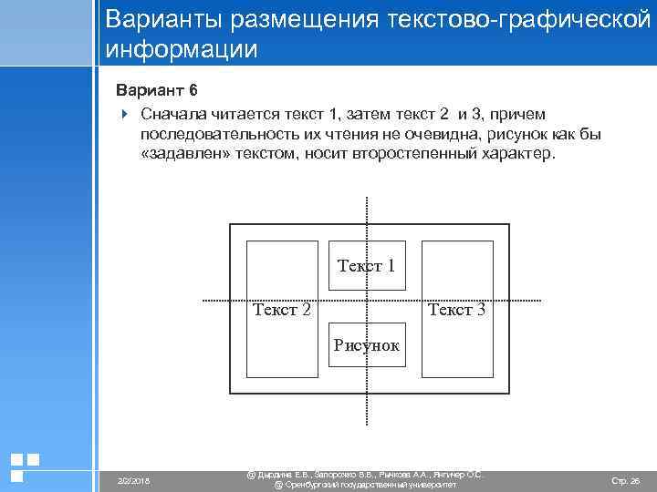 Варианты размещения текстово-графической информации Вариант 6 4 Сначала читается текст 1, затем текст 2