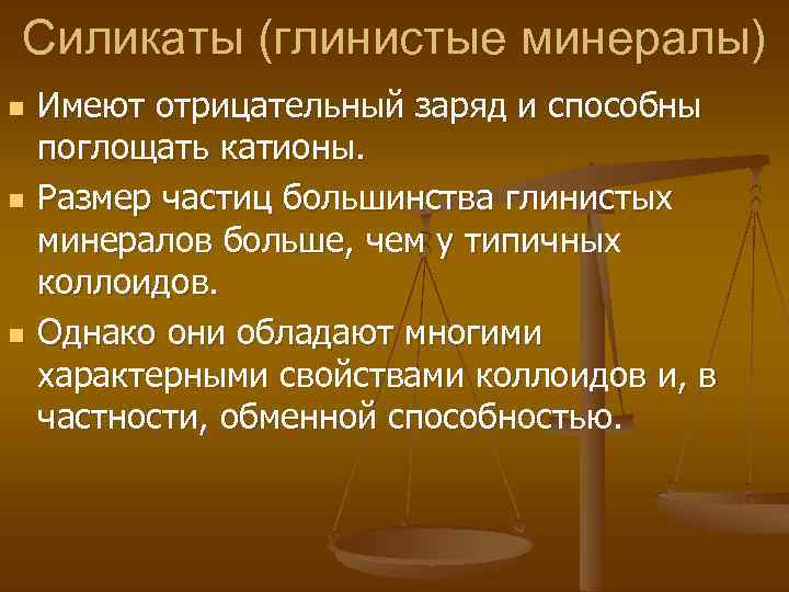 Силикаты (глинистые минералы) n n n Имеют отрицательный заряд и способны поглощать катионы. Размер