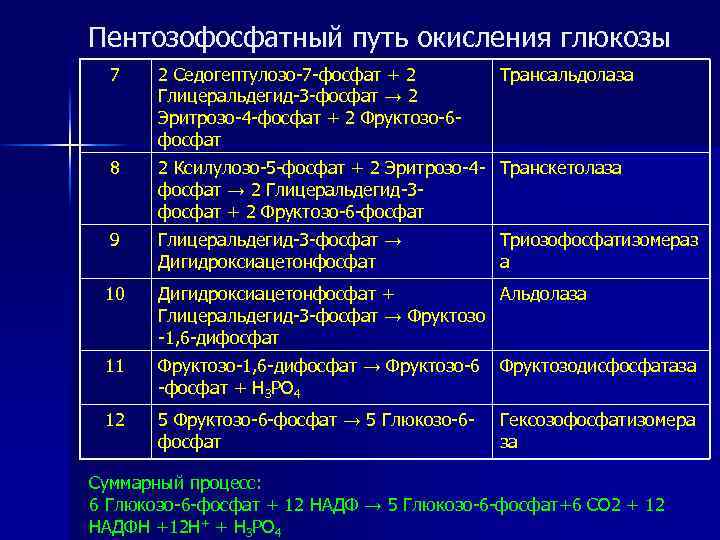 Пентозофосфатный путь окисления глюкозы 7 2 Седогептулозо-7 -фосфат + 2 Глицеральдегид-3 -фосфат → 2