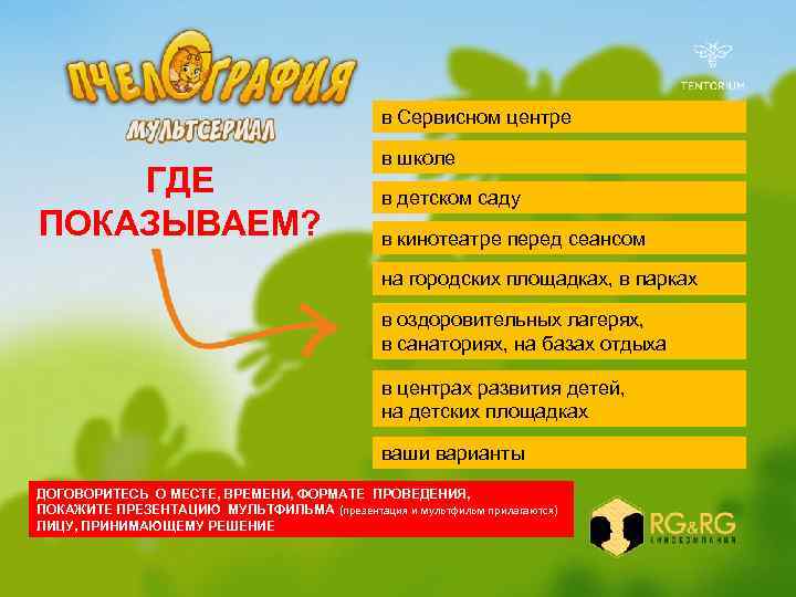 в Сервисном центре ГДЕ ПОКАЗЫВАЕМ? в школе в детском саду в кинотеатре перед сеансом