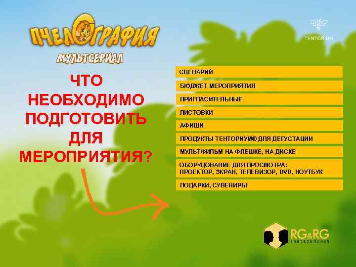 ЧТО НЕОБХОДИМО ПОДГОТОВИТЬ ДЛЯ МЕРОПРИЯТИЯ? СЦЕНАРИЙ БЮДЖЕТ МЕРОПРИЯТИЯ ПРИГЛАСИТЕЛЬНЫЕ ЛИСТОВКИ АФИШИ ПРОДУКТЫ ТЕНТОРИУМ® ДЛЯ