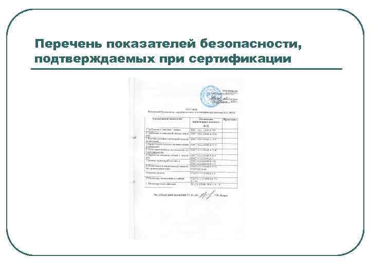 Перечень показателей безопасности, подтверждаемых при сертификации 
