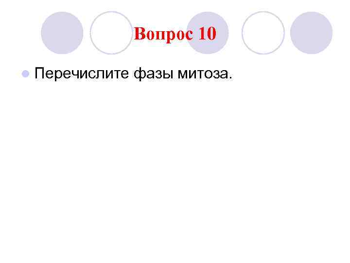 Вопрос 10 l Перечислите фазы митоза. 
