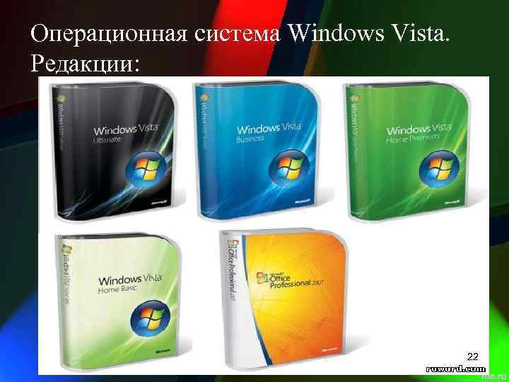 Операционная система Windows Vista. Редакции: 22 