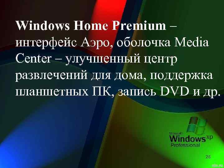 Windows Home Premium – интерфейс Аэро, оболочка Media Center – улучшенный центр развлечений для