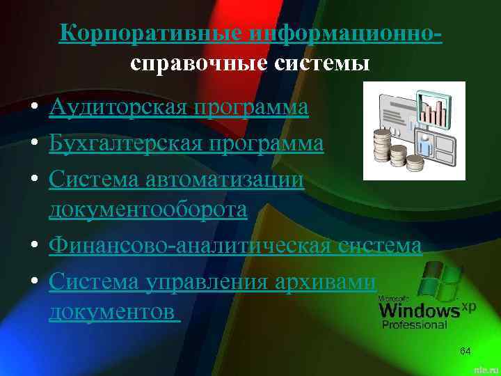 Корпоративные информационносправочные системы • Аудиторская программа • Бухгалтерская программа • Система автоматизации документооборота •