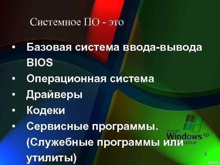 Системное ПО - это • Базовая система ввода-вывода BIOS • Операционная система • Драйверы