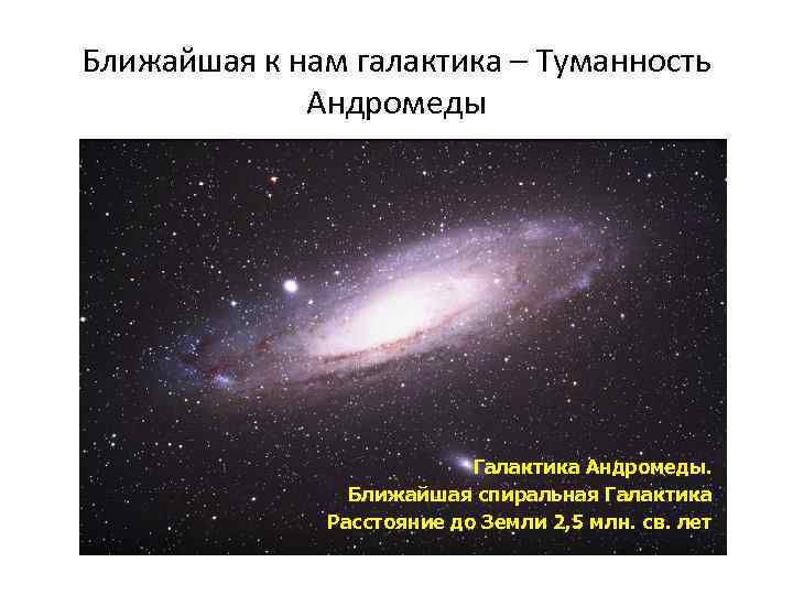 Ближайшая к нам галактика – Туманность   Андромеды     