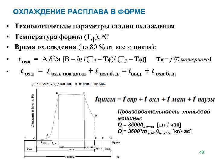 ОХЛАЖДЕНИЕ РАСПЛАВА В ФОРМЕ • Технологические параметры стадии охлаждения • Температура формы (Тф), о.