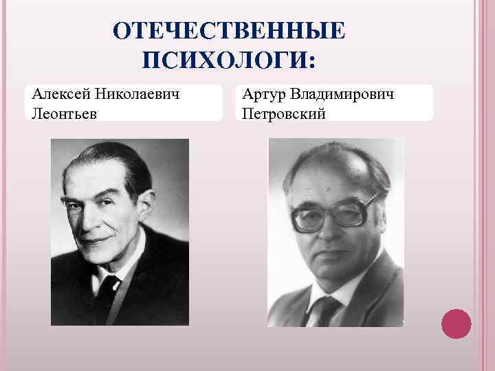 ОТЕЧЕСТВЕННЫЕ ПСИХОЛОГИ: Алексей Николаевич Леонтьев Артур Владимирович Петровский 