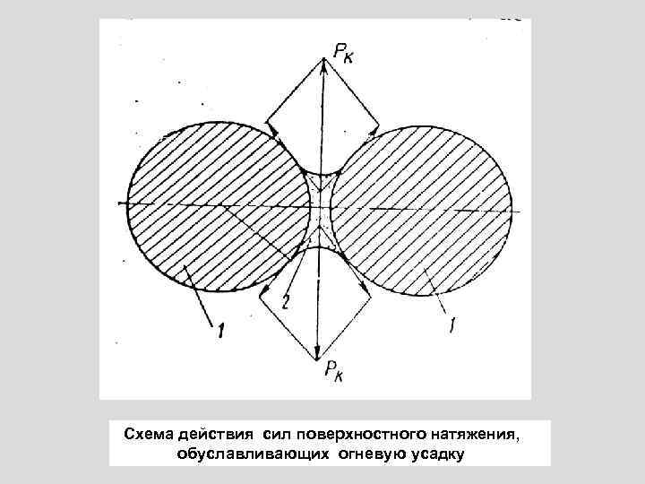 Схема действия сил поверхностного натяжения, обуславливающих огневую усадку 