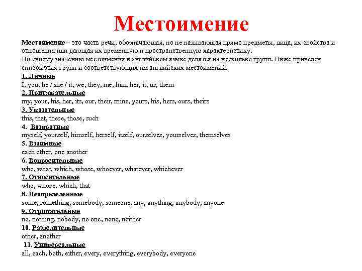 Местоимение – это часть речи, обозначающая, но не называющая прямо предметы, лица, их свойства