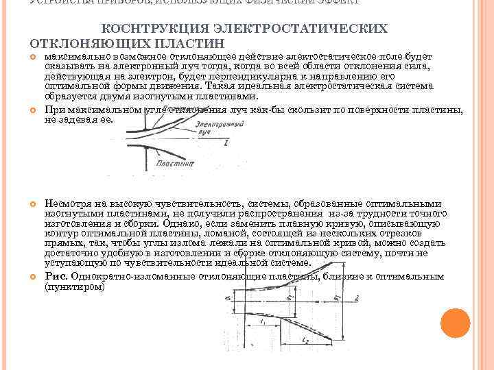 УСТРОЙСТВА ПРИБОРОВ, ИСПОЛЬЗУЮЩИХ ФИЗИЧЕСКИЙ ЭФФЕКТ КОСНТРУКЦИЯ ЭЛЕКТРОСТАТИЧЕСКИХ ОТКЛОНЯЮЩИХ ПЛАСТИН максимально возможное отклоняющее действие электостатическое