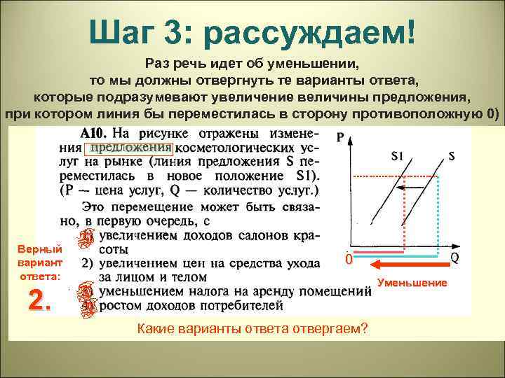 Шаг 3: рассуждаем! Раз речь идет об уменьшении, то мы должны отвергнуть те варианты