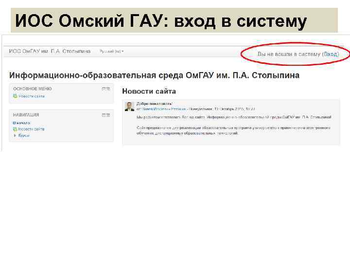 ИОС Омский ГАУ: вход в систему 