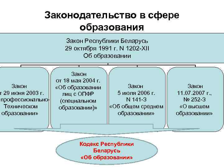 Законодательство в сфере образования Закон Республики Беларусь 29 октября 1991 г. N 1202 -XII