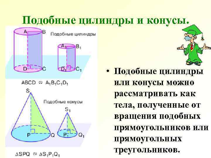 Подобные цилиндры и конусы. • Подобные цилиндры или конусы можно рассматривать как тела, полученные