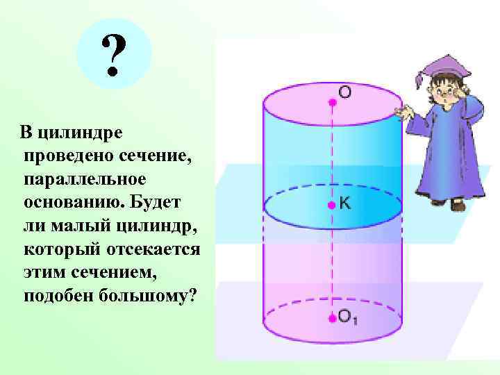 ? В цилиндре проведено сечение, параллельное основанию. Будет ли малый цилиндр, который отсекается этим