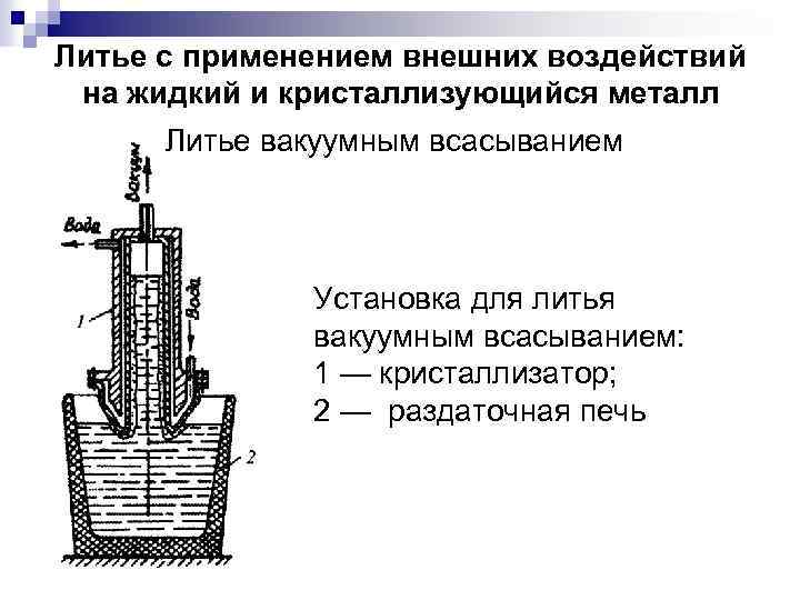 Литье с применением внешних воздействий на жидкий и кристаллизующийся металл Литье вакуумным всасыванием Установка