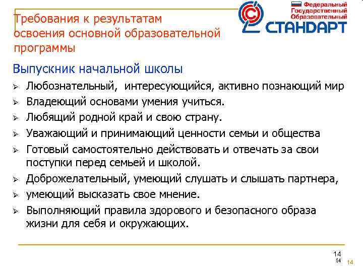 Требования к результатам освоения основной образовательной программы Выпускник начальной школы Ø Ø Ø Ø