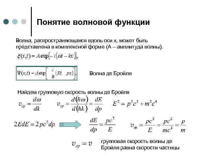 Понятие волновой функции Волна, распространяющаяся вдоль оси х, может быть представлена в комплексной форме