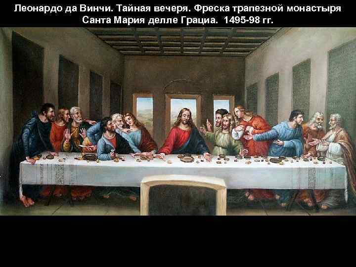 Леонардо да Винчи. Тайная вечеря. Фреска трапезной монастыря Санта Мария делле Грациа. 1495 -98
