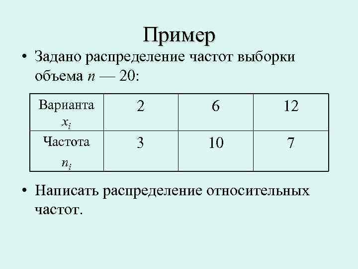 Тогда относительная частота варианты x3 7 равна