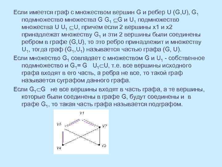 Если имеется граф с множеством вершин G и ребер U (G, U), G 1