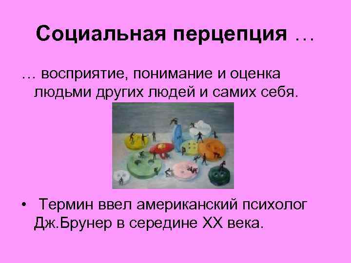 Социальная перцепция … … восприятие, понимание и оценка людьми других людей и самих себя.