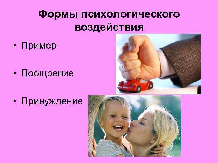 Формы психологического воздействия • Пример • Поощрение • Принуждение 