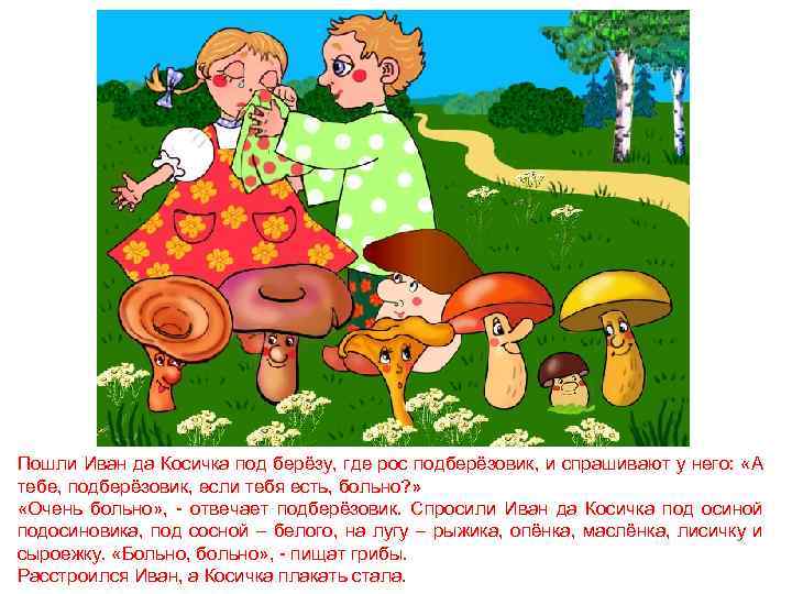 Пошли Иван да Косичка под берёзу, где рос подберёзовик, и спрашивают у него: «А