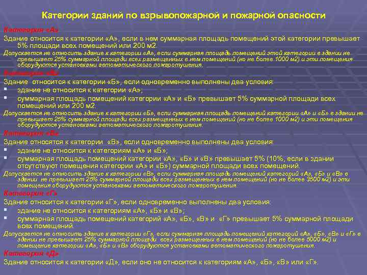 Категории зданий по взрывопожарной и пожарной опасности Категория «А» Здание относится к категории «А»