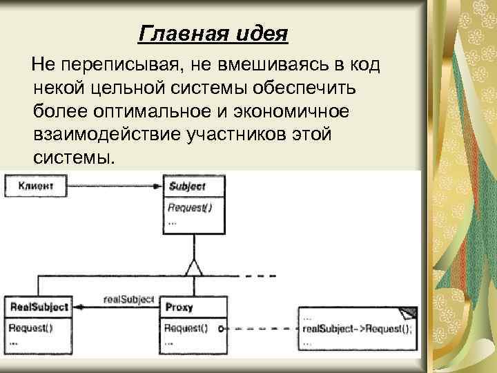 Главная идея Не переписывая, не вмешиваясь в код некой цельной системы обеспечить более оптимальное