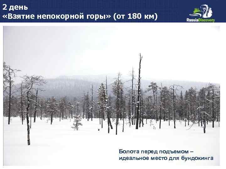 2 день «Взятие непокорной горы» (от 180 км) Болота перед подъемом – идеальное место