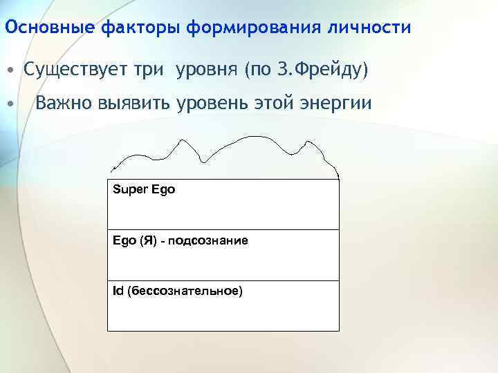 Основные факторы формирования личности • Существует три уровня (по З. Фрейду) • Важно выявить