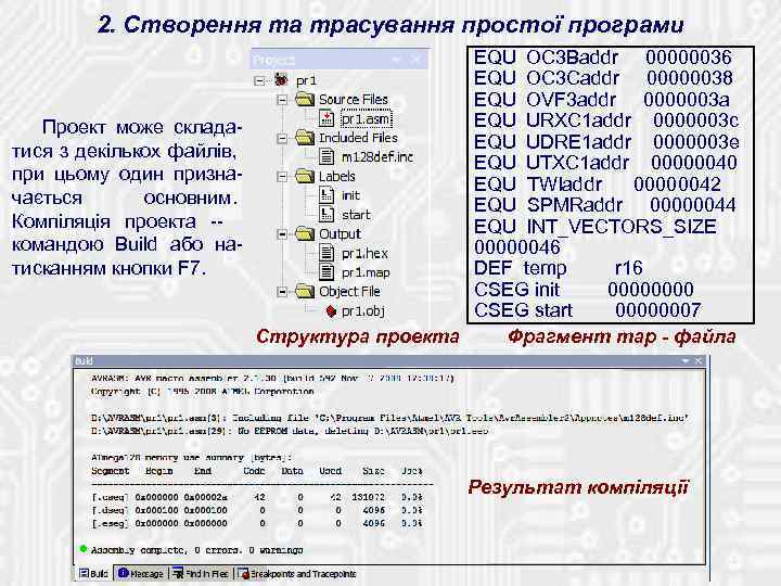 2. Створення та трасування простої програми Проект може складатися з декількох файлів, при цьому