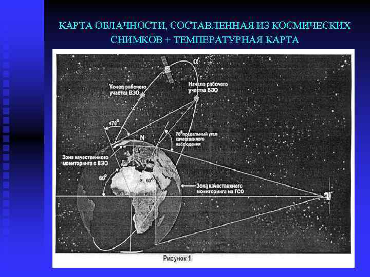 КАРТА ОБЛАЧНОСТИ, СОСТАВЛЕННАЯ ИЗ КОСМИЧЕСКИХ СНИМКОВ + ТЕМПЕРАТУРНАЯ КАРТА 