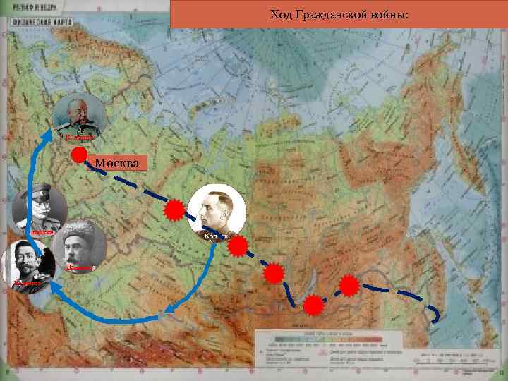 Ход Гражданской войны: Юденич Москва Алексеев Колчак Деникин Корнилов 