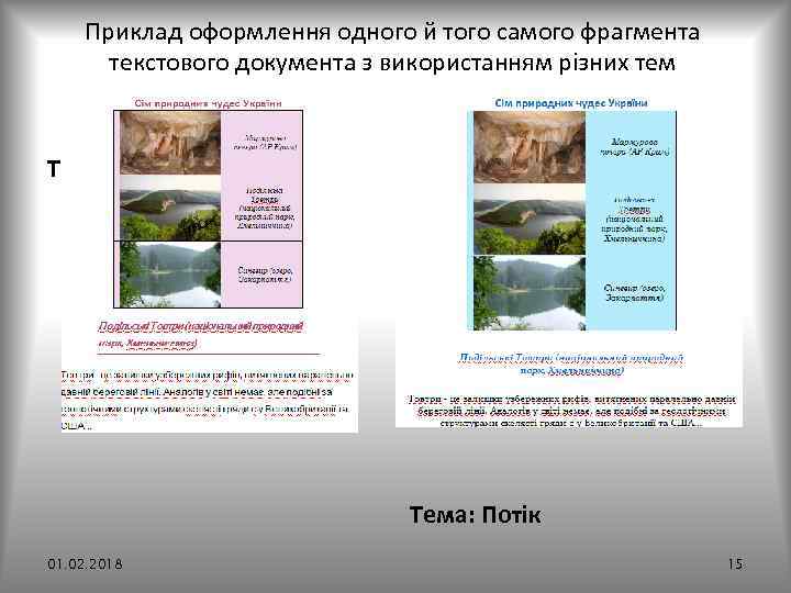 Приклад оформлення одного й того самого фрагмента текстового документа з використанням різних тем Тема: