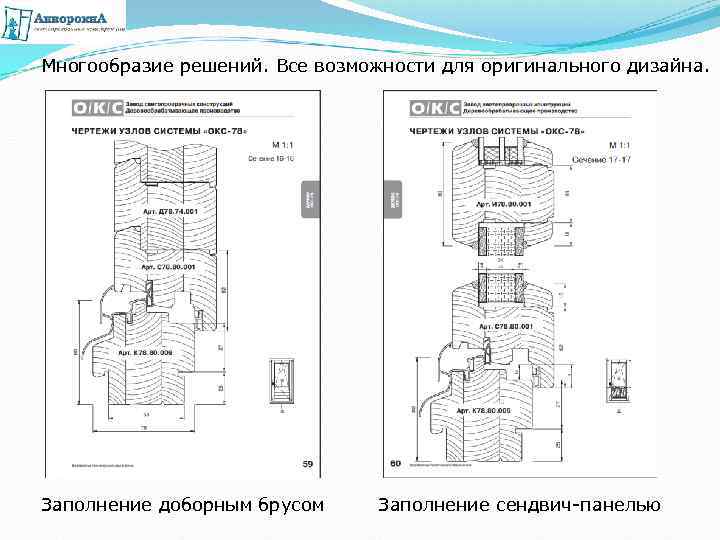 Многообразие решений. Все возможности для оригинального дизайна. Заполнение доборным брусом Заполнение сендвич-панелью 