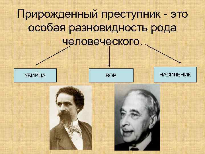 Прирожденный преступник - это особая разновидность рода человеческого. УБИЙЦА ВОР НАСИЛЬНИК 