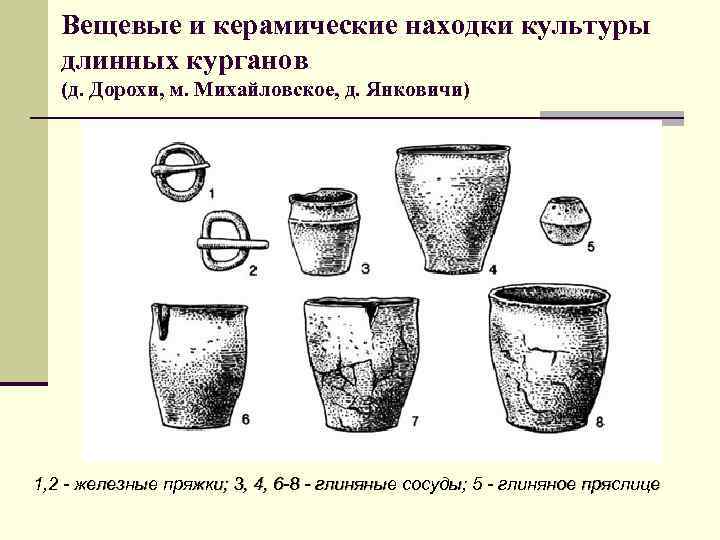 Вещевые и керамические находки культуры длинных курганов (д. Дорохи, м. Михайловское, д. Янковичи) 1,