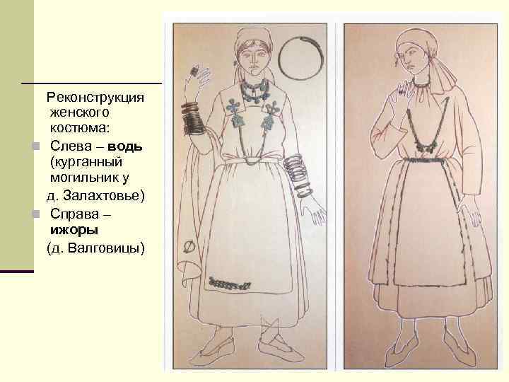  Реконструкция женского костюма: n Слева – водь (курганный могильник у д. Залахтовье) n
