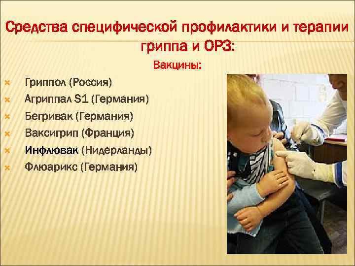 Средства специфической профилактики и терапии гриппа и ОРЗ: Вакцины: Гриппол (Россия) Агриппал S 1