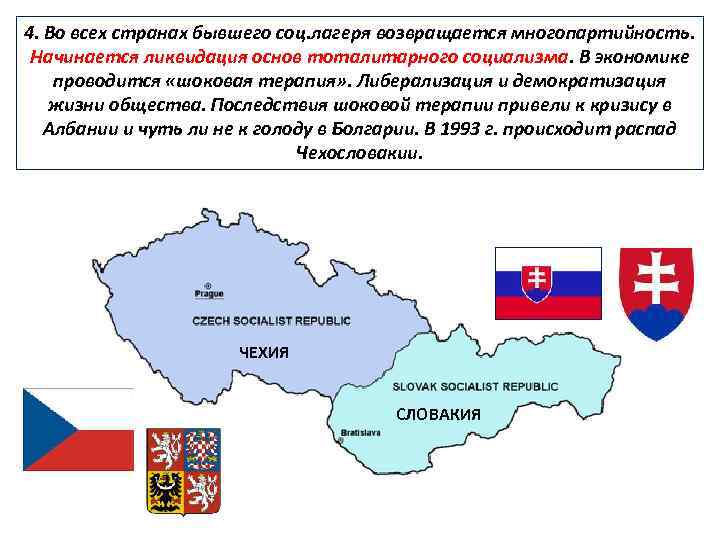 4. Во всех странах бывшего соц. лагеря возвращается многопартийность. Начинается ликвидация основ тоталитарного социализма.