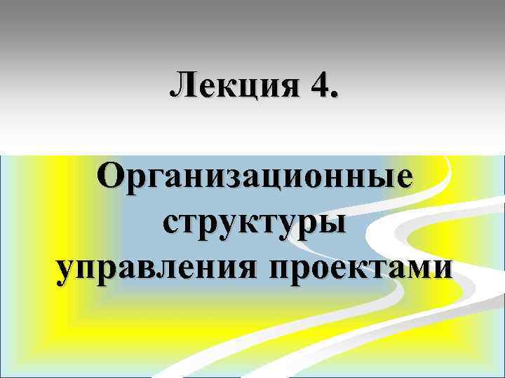 Лекция 4. Организационные структуры управления проектами 